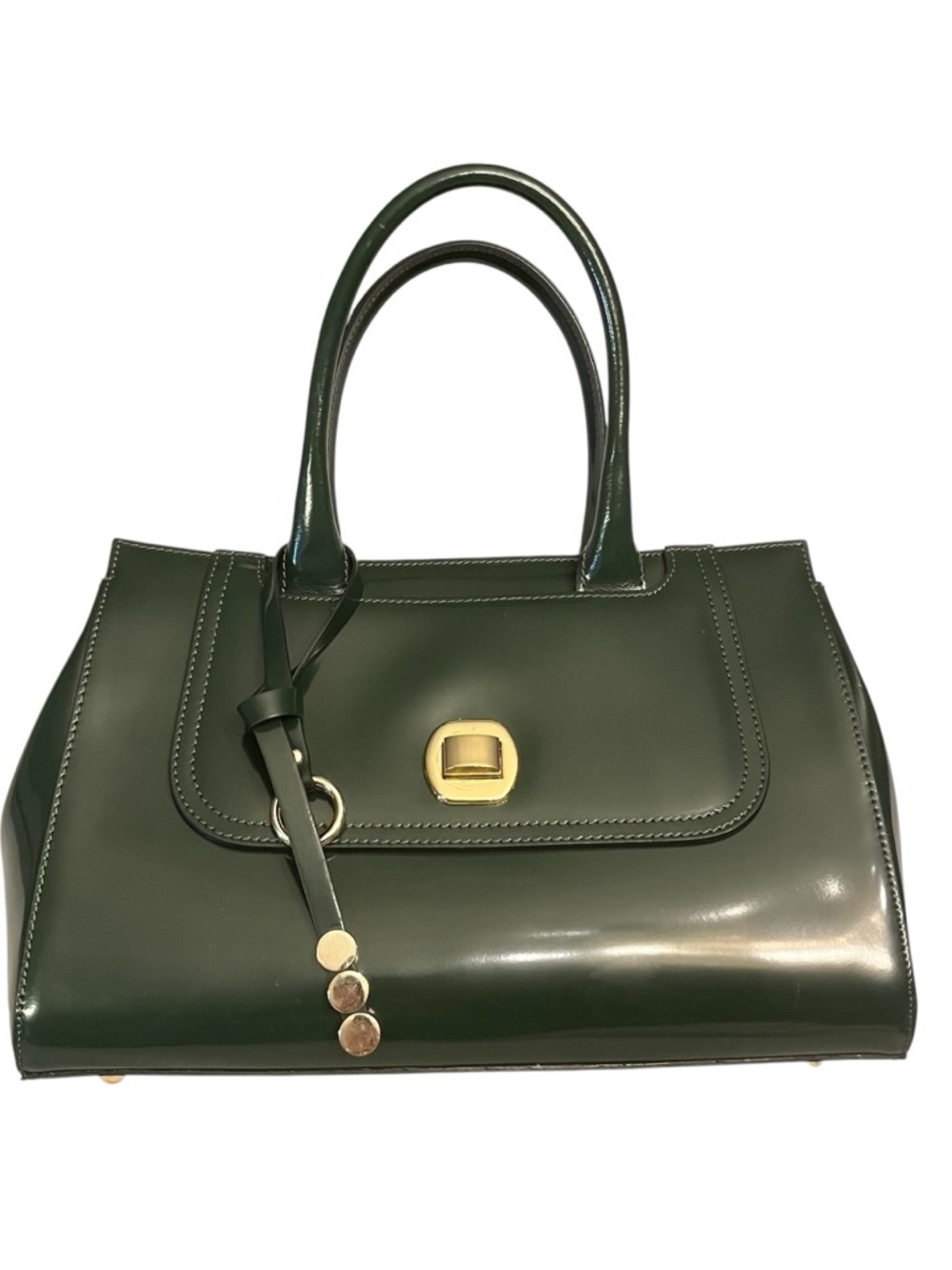 Asia Betrucci Dark Green Patent Tote with Gold Accent Hardware 13x9x6